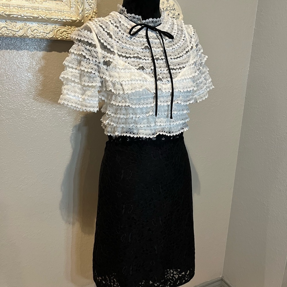 Black and white ruffle lace Sandro dress